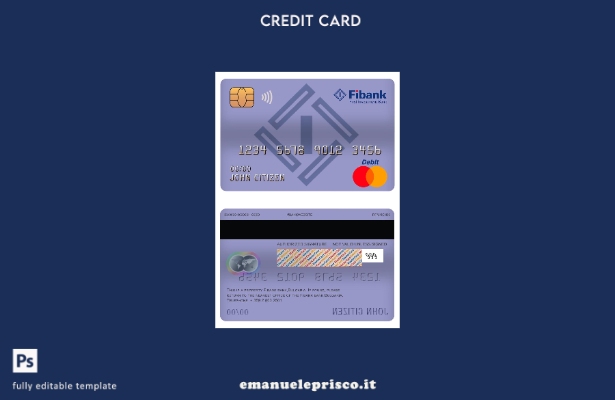 modello di carta di debito principale della banca Bulgaria Fibank in stile verif